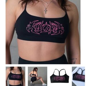 Kill Crew Black and Pink Sports Bra with Strappy Design